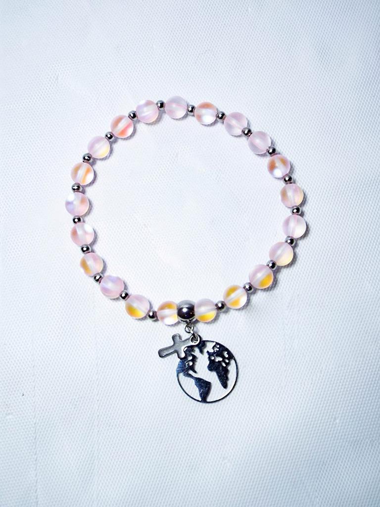 CYNTHIA LYNN "LIGHT OF THE WORLD" SILVER AURA QUARTZ CROSS BRACELET - 8 CLRS - Picture 6 of 9