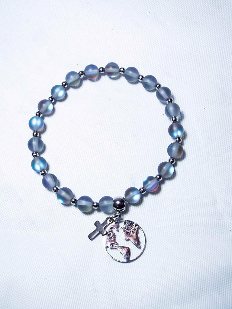 CYNTHIA LYNN "LIGHT OF THE WORLD" SILVER AURA QUARTZ CROSS BRACELET - 8 CLRS - Picture 9 of 9