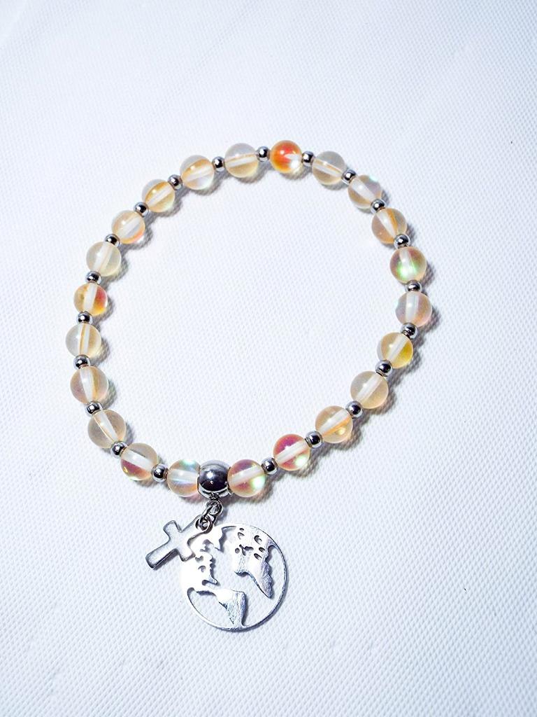 CYNTHIA LYNN "LIGHT OF THE WORLD" SILVER AURA QUARTZ CROSS BRACELET - 8 CLRS - Picture 8 of 9