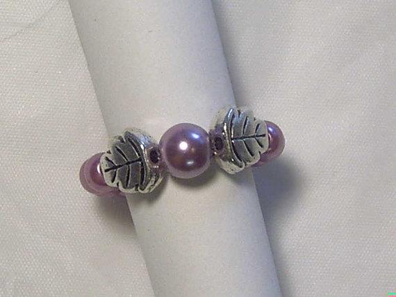 CYNTHIA LYNN "AUTUMN PEARLS" SILVER LEAF & GLASS PEARL STRETCH RING - 12 COLORS - Picture 9 of 13