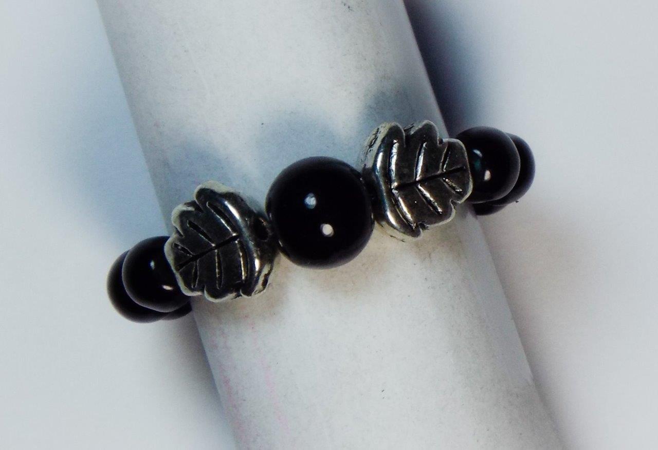 CYNTHIA LYNN "AUTUMN PEARLS" SILVER LEAF & GLASS PEARL STRETCH RING - 12 COLORS - Picture 2 of 13