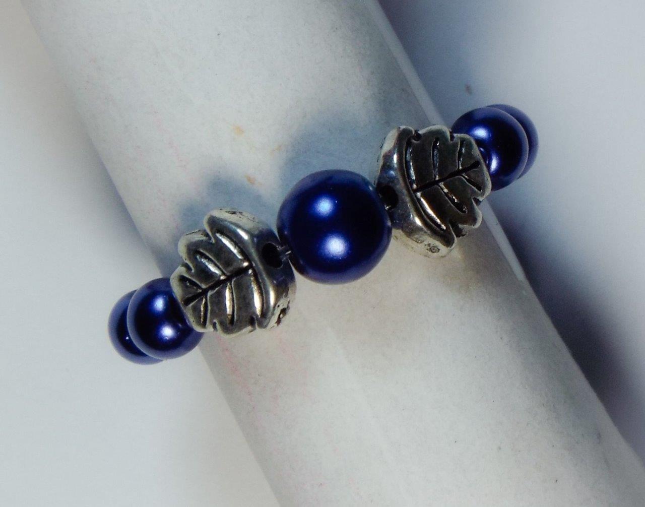 CYNTHIA LYNN "AUTUMN PEARLS" SILVER LEAF & GLASS PEARL STRETCH RING - 12 COLORS - Picture 10 of 13