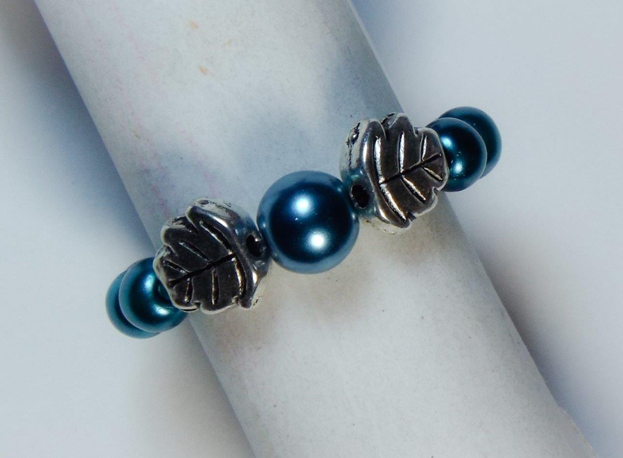 CYNTHIA LYNN "AUTUMN PEARLS" SILVER LEAF & GLASS PEARL STRETCH RING - 12 COLORS - Picture 11 of 13