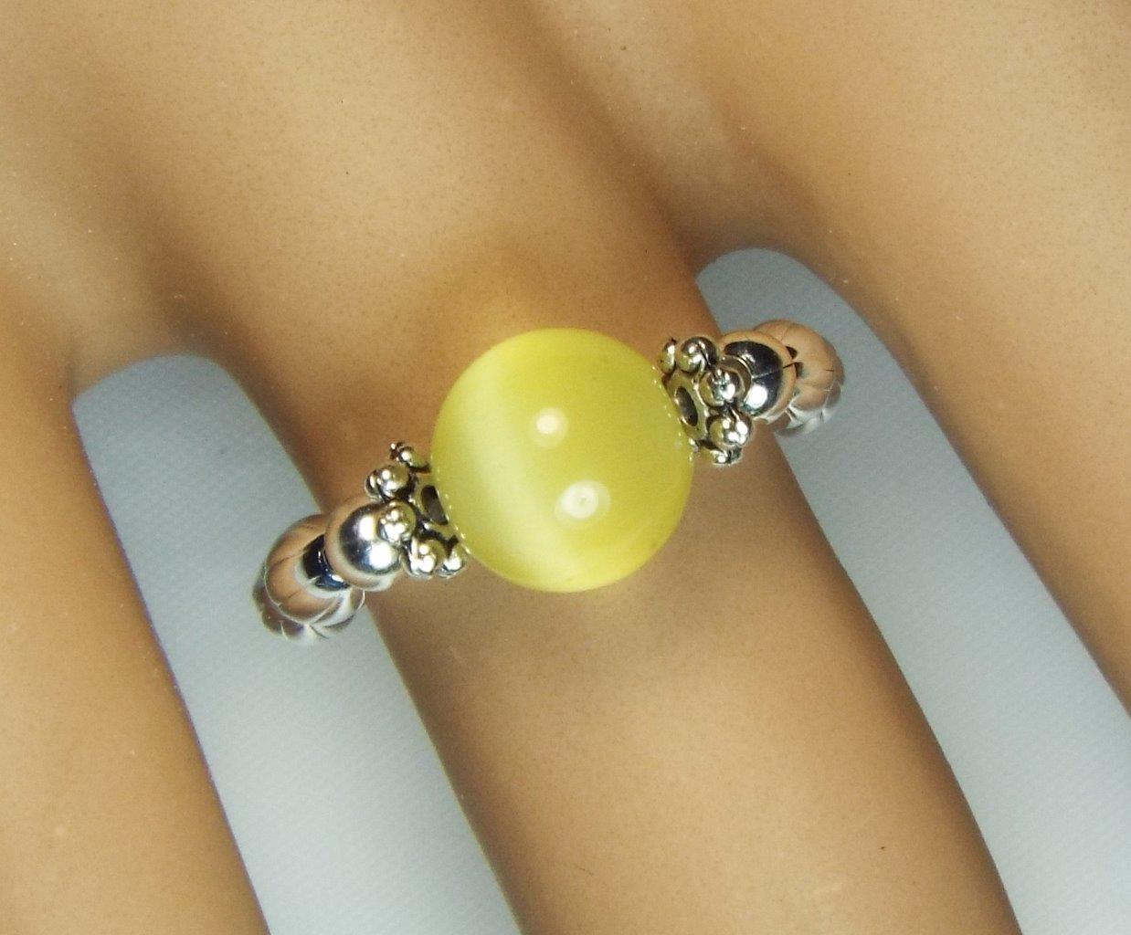 ANILLOS ELÁSTICOS SOLITARIO OJO DE GATO CYNTHIA LYNN "EYE CANDY" PLATA ESTERLINA - Imagen 5 de 11