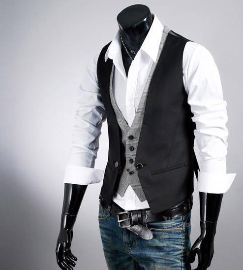 Morden Men's Top Designed Casual Slim Fit Skinny Dress Vest Waistcoat Black