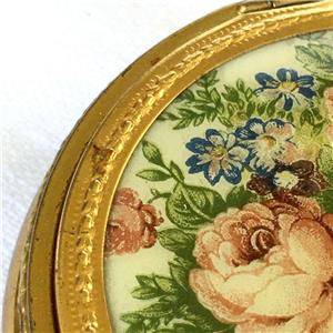 Vintage Metal Gold-Tone Flowered Face Powder Box Compact