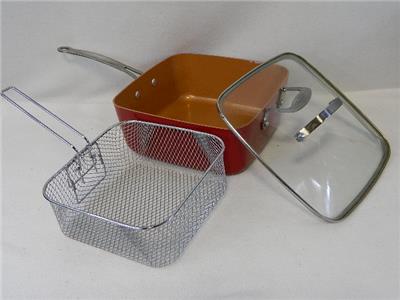 Red Copper 10" Square Pan 3-Piece Set Non-Stick Ceramic Roast Bake Broil
