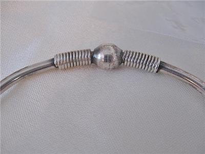 Solid Sterling Silver Ball-End Round Torque Bangle .925 Sterling Silver Bracelet