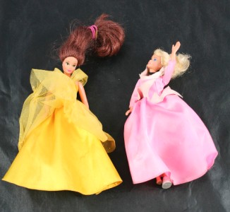 Lot Of 2 Disney Princess Dolls Yellow Pink Dresses Red Blonde