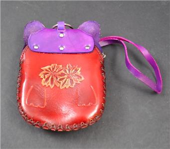 Handmade Leather 3D Animal Cat W/ Fish Coin Purse Pocket Handbag