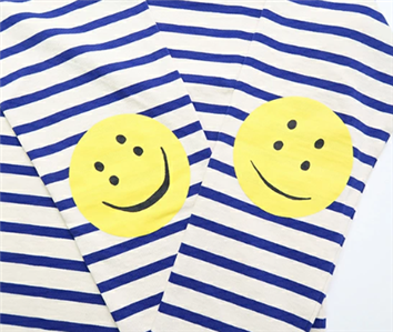KAPITAL border Smile Long Sleeve Tee Japan smily blue ecru
