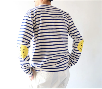 KAPITAL border Smile Long Sleeve Tee Japan smily blue ecru