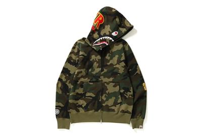 トップス BAPE WOODLAND CAMO SHARK FULL ZIP HOODIE A BATHING APE WOODLAND CAMO SHARK FULL ZIP HOODIE green 18ss bape