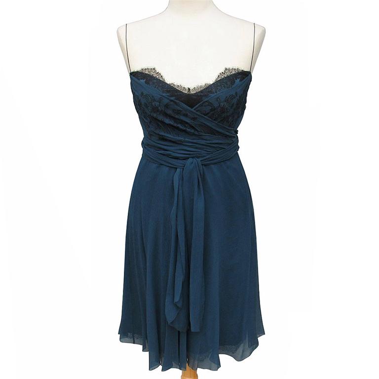 ELIE TAHARI • Saxon Blue 100% Silk GLENDA Dress • US 12 / UK 16 / EU 44 ...