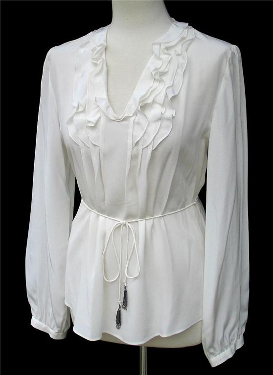 T TAHARI by Elie Tahari • Ivory Silk POTTER Ruffled Blouse Top • NWT | eBay