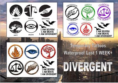 Divergent Factions Temporary Tattoos Insurgent Allegiant Waterproof Last 1week Ebay