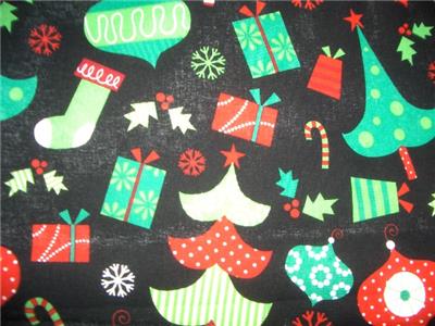 Christmas Ornaments Gifts Stockings Red Green Black Cotton Quilt