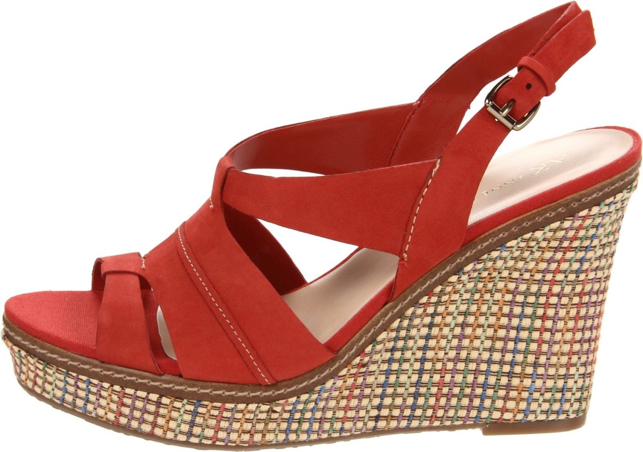 Women's Shoes Anne Klein TAGUE Platform Wedge Sandals Heels Leather Red ...