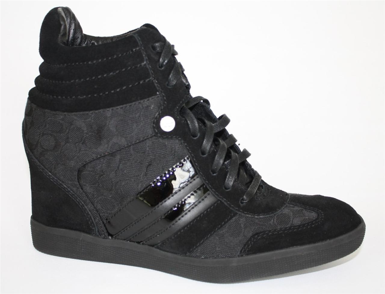 Womens Shoes COACH ALARA A0548 C Signature Wedge Fashion Sneakers Black ...