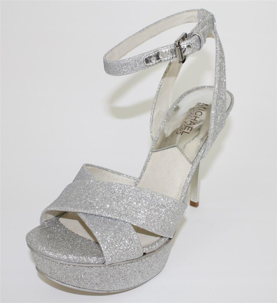 Womens-Michael-Kors-GIDEON-Platform-Heels-Party-Sandals-Silver-Glitter ...