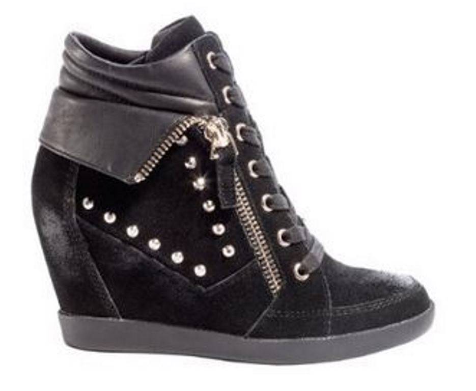 Womens Shoes Guess HITZO Lace Up Hidden Wedge Sneakers Black Suede | eBay