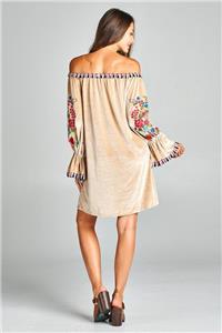 Champagne Velvet Bird Floral Embroider Off The Shoulder 284 mv Dress 1XL 2XL 3XL