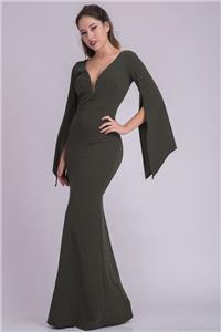 Dark Green Slit Angel Sleeve Druid Goddess Gown Evening Long 284 mv Dress S M L