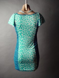 Blue Leopard Print Beaded Necklace 80s Party Ruched Bodycon 296 mvp Dress S M L