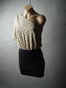 Sale One Shoulder Twofer Print Black Skirt Cocktail Club Mini 11 mv Dress S M L