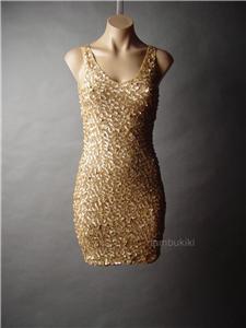 Champagne Gold Sequin Vtg-y 20s Flapper Dance Evening Party Sheath 39 ...