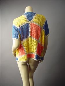 Patchwork Weave Crochet Shabby Granny Chic Boyfriend Sweater 137 mv Cardigan OS