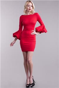 Red Statement Bubble Balloon Sleeve Evening Cocktail Party 218 mv Dress S M L