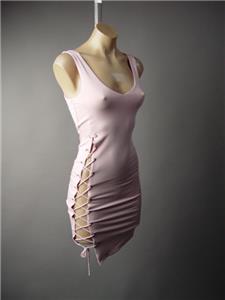 Corset Style Strappy Lace Up Light Pink Slim Fit Bodycon Tank 229 mv Dress S M L