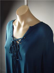Dames Kleding Teal Lace Up Tie Neck Caftan Style Morocco Gypsy