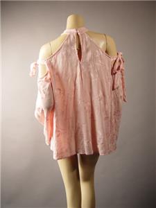 Pink High Neck Embroider Floral Tie Sleeve Off Shoulder Top 261 mv Blouse S M L