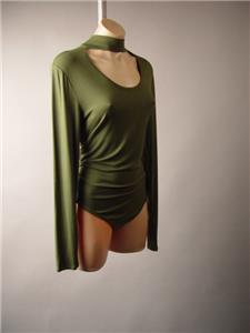 Olive Green Choker High Neck Plus Jersey Top Leotard 262 mv Bodysuit XL 2XL 3XL