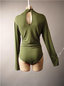 Olive Green Choker High Neck Plus Jersey Top Leotard 262 mv Bodysuit XL 2XL 3XL