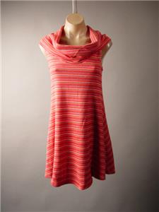 Funnel Cowl Neck Psychedelic 60s Vtg Bright Stripe Woven Knit 262 mv Dress S M L