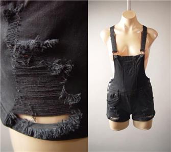 black ripped overalls women's