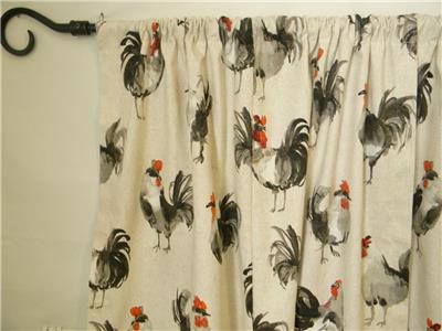 Farm House Roosters Red Gray Black Window Curtain Panels Cafe S