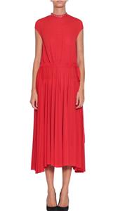 celine red dress Cline Red semi-sheer tulle-panel maxi dress, M / Red
