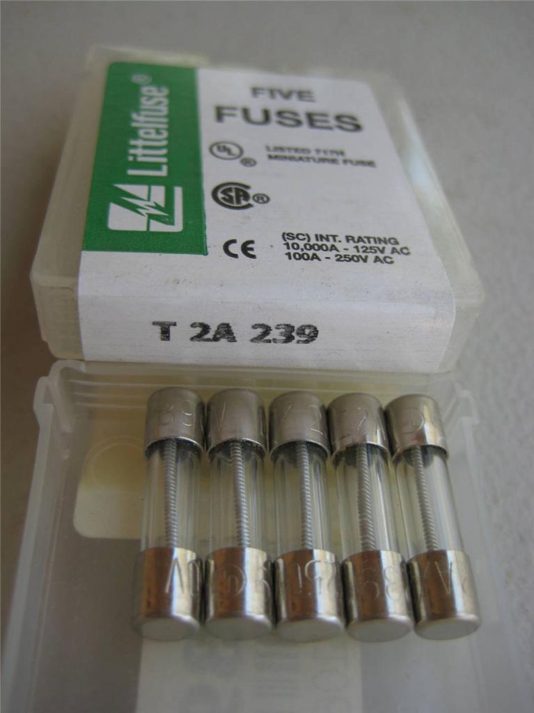 5X Littelfuse Fuse 239 .200 .300 1/2 3/4 1 1-1/4 1-6/10 2 or 2-1/2 Amp 5x20mm T 