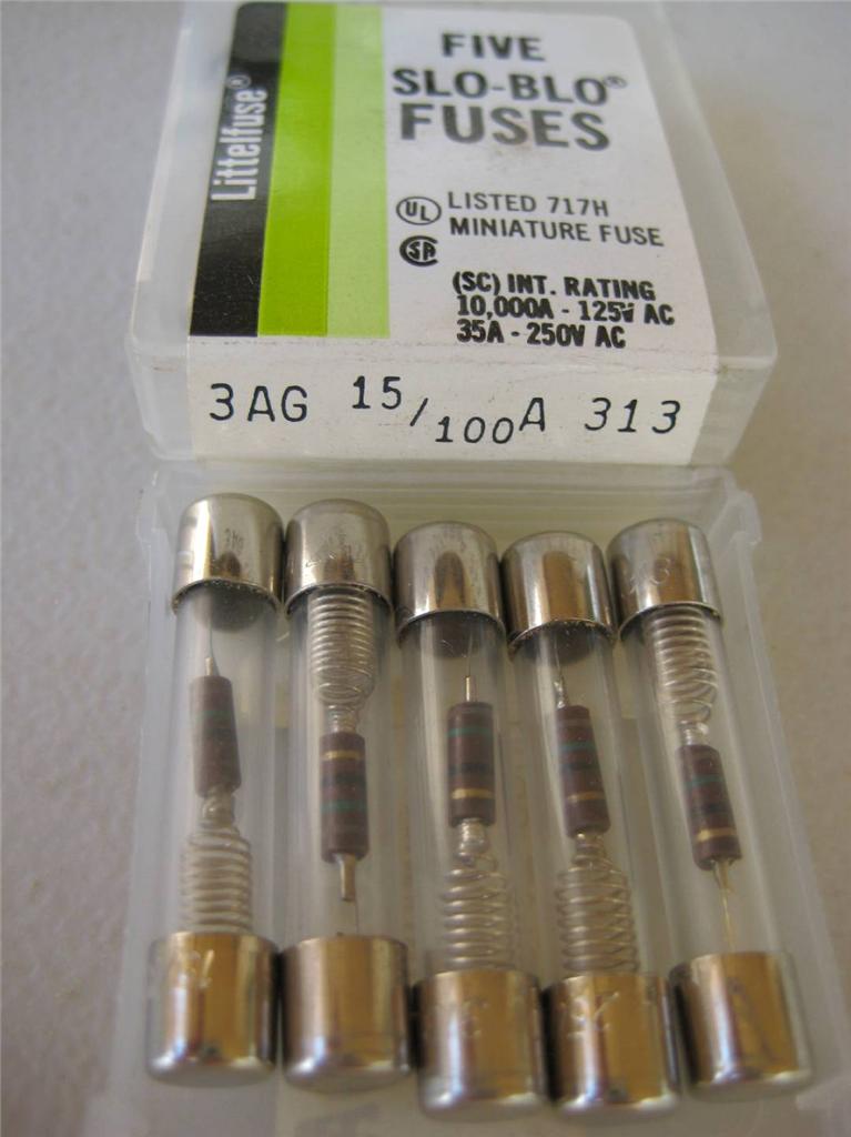 LOT OF 5 EACH LITTELFUSE USA 313 3AG 1/2A 250V SLOW BLOW FUSES 