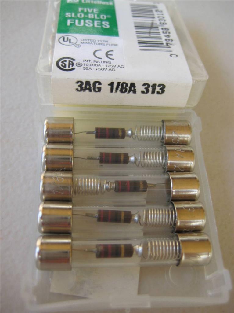5X Littelfuse Fuse 313 1/100, 4/100, .175, 3/16 o 3/8 amperios soplado lento 3AG - Imagen 7 de 11