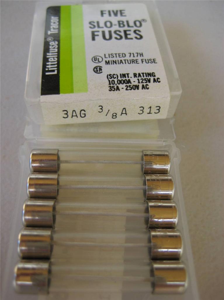 5X Littelfuse Fuse 313 1/100, 4/100, .175, 3/16 o 3/8 amperios soplado lento 3AG - Imagen 10 de 11