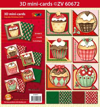 3D Mini Cards & Envelopes Cupcake Snowman Poinsettia Christmas Flowers Animals - Picture 2 of 5
