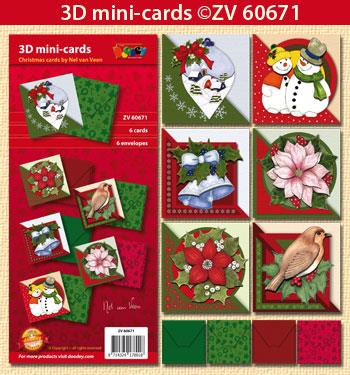 3D Mini Cards & Envelopes Cupcake Snowman Poinsettia Christmas Flowers Animals - Picture 3 of 5