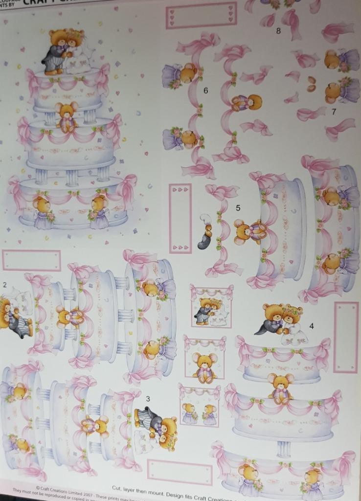 3D A4 Paper Tole Decoupage Wedding Birthday Bears Kittens Rabbit Mice Love - Picture 3 of 10