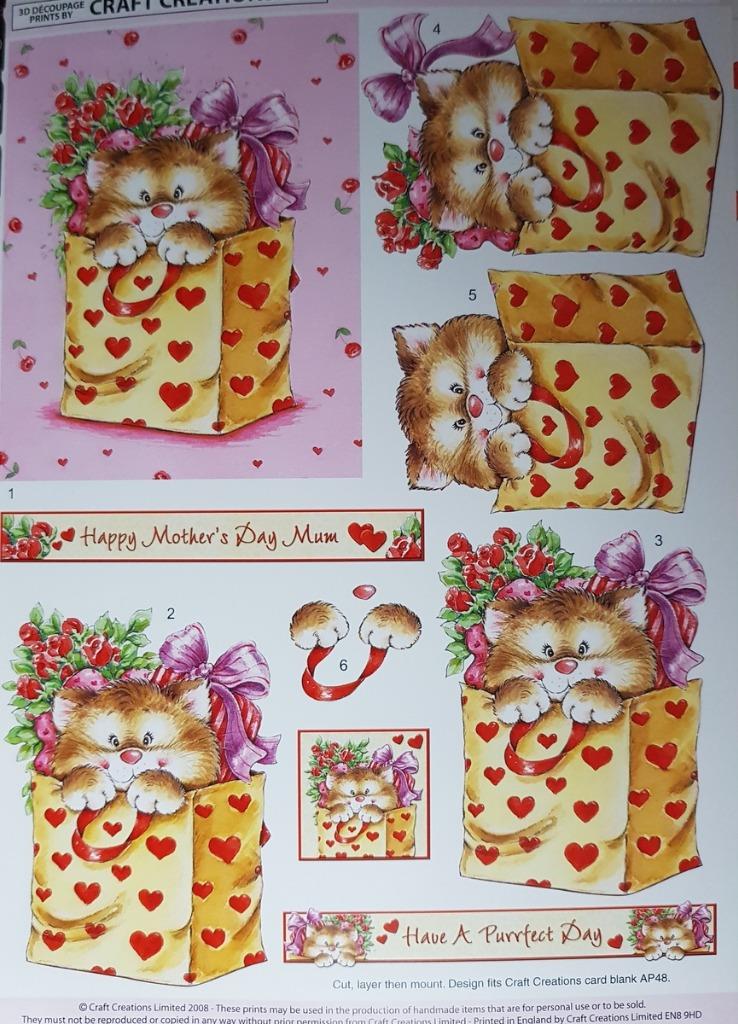 3D A4 Paper Tole Decoupage Wedding Birthday Bears Kittens Rabbit Mice Love - Picture 4 of 10