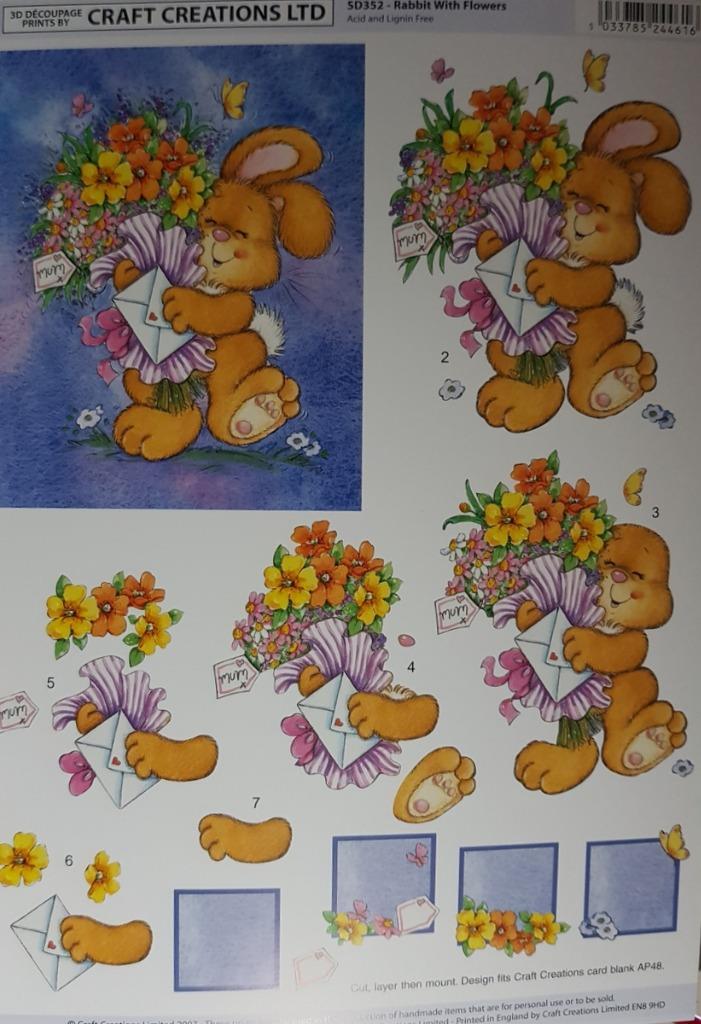 3D A4 Paper Tole Decoupage Wedding Birthday Bears Kittens Rabbit Mice Love - Picture 5 of 10